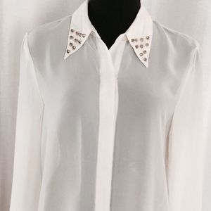 💰 Ali & kris Studded Collar Sheer Button Down Shirt